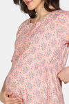 Coucou Maternity Woven Mid Calf Length Loungewear Dress With Front Open Button - Rose Pink — thumbnail 6
